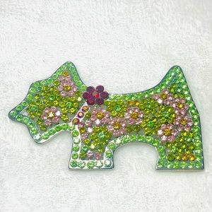 Boston Jack Russell Terrier Green Pink Rhinestone Brooch